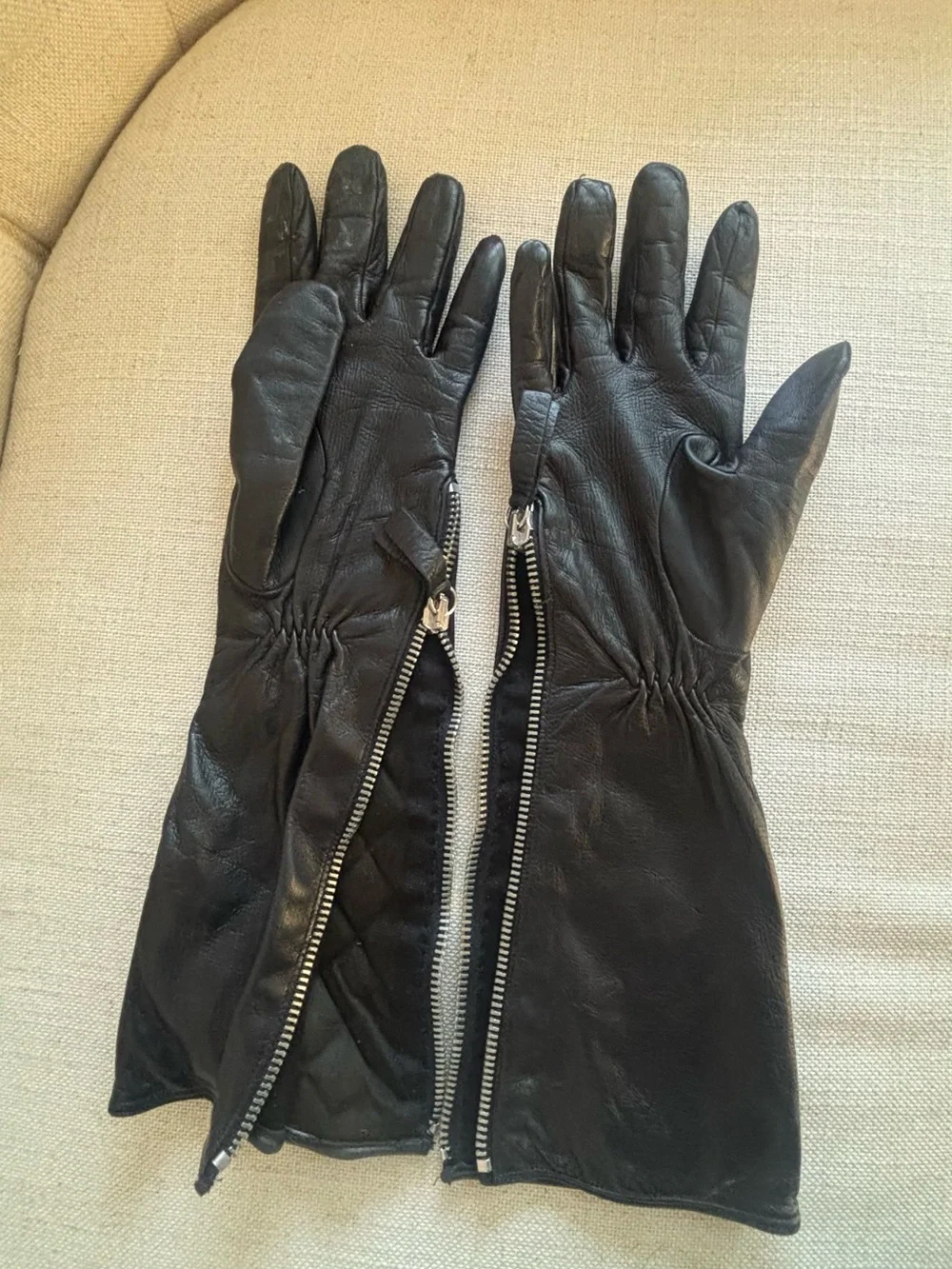 Black Quilted Long Leather Gloves - Men Accessories